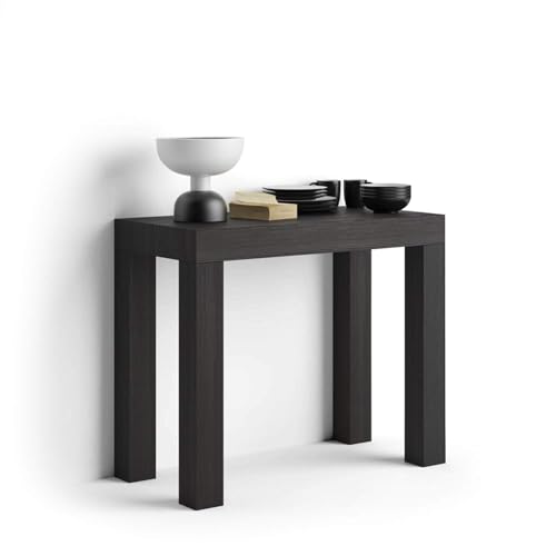 Mobili Fiver, First, Extendable Console Table 17.7(120) x35.4 in, Ashwood Black, for 4-14 People, Space-Saving Dining Table, Italian Furniture Mobili Fiver