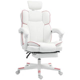 HOMCOM Executive Office Chair, Overstuffed PU Leather Reclining Computer Chair with Foot Rest, Headrest, Swivel Wheels for Home, White HOMCOM