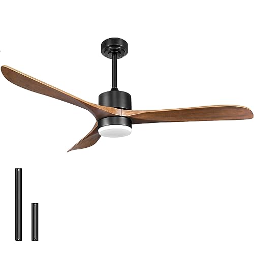 Wisful Ceiling Fans with Lights Remote Control, 56" Outdoor Wood Ceiling Fan with Light Memory for Patio Gazebo Living Room Bedroom, Walnut & Matte Black