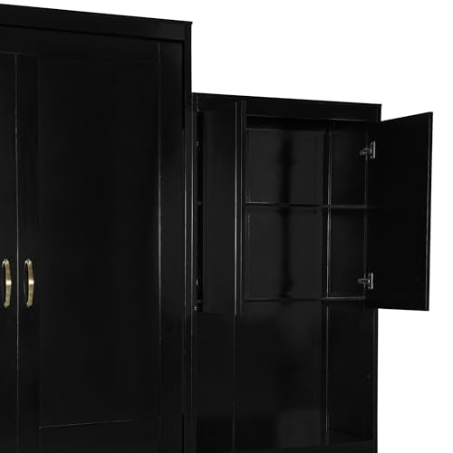 Quarte Queen Size Murphy Bed with Cabinet, Desk & Vanity - Space-Saving Wall Bed Furniture for Small Rooms,Multi-Functional Fold-Down Bed with Storage (Espresso#V) Quarte