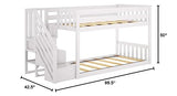 Max & Lily Low Bunk Bed, Twin-Over-Twin Bed Frame For Kids With Stairs, White Max & Lily