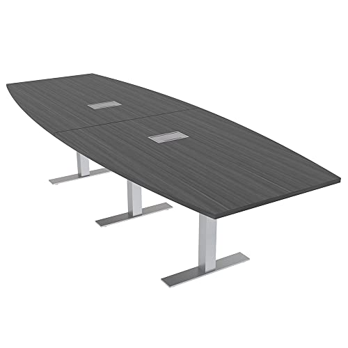 10-Person Boat-Shaped Modular Conference Table with Power and Data | with Metal T-Bases| Harmony Series | Meeting Tables for Offices, Training Rooms, and Homes | Asian Night – 10X4 SKUTCHI DESIGNS INC.