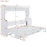 Merax Murphy Bed Queen Size with Desk, Wood Folding Wall Bedframe with Smooth Hydraulic Lift, for Small Bedroom, Guest Room, Home Office, White Merax