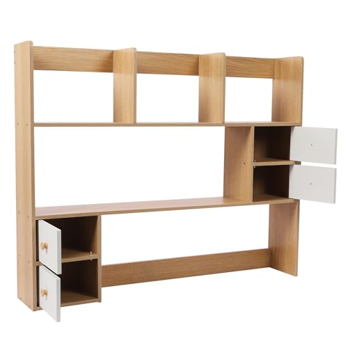 Wood Desk Hutch Organizer, Desktop Hutch with 8 Shelves & 4 Drawers, Vanity Desk with Hutch Top Only, Extendable Small Desk Shelf for Top of Desk, Desktop Bookcase Bookshelf for Home Office Generic