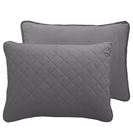 Easy-Going Twin Size Reversible Quilt Set with 1 Quilt and 1 Pillow Shams, Soft Bed Quilt Cover, Water Resistant Lightweight Microfiber Bedspread, Stain Resistant, Gray/Light Gray Easy-Going