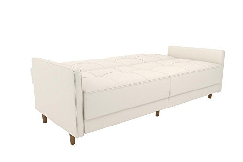 DHP Andora 76 Inch Futon Sofa Bed in Faux Leather, Modern Upholstered Couch Sleeper with Button Tufted Back and Seat, White DHP