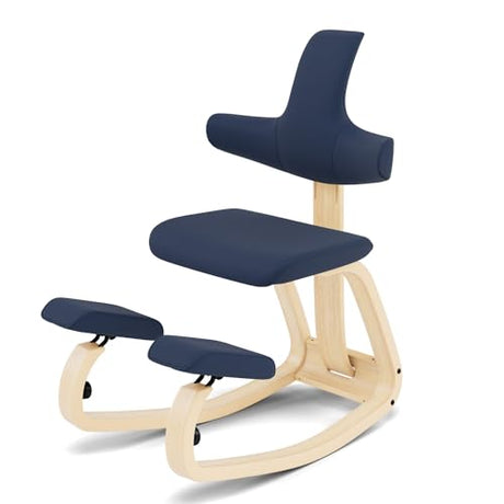 Varier ThatSit Balans Adjustable Ergonomic Kneeling Chair with Backrest, 10-Year Limited Warranty, Designed by Peter Opsvik, Blue/Natural Varier