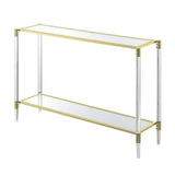 Pemberly Row Two-Tier Acrylic Glass Console Table, Clear Tempered Shelves, Gold Chrome Frame, Sturdy Acrylic Legs, Contemporary Style, 44.25 x 11.25 x 30 in, Elegant Living Room or Entryway Decor Pemberly Row