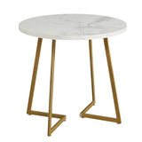 VECELO Round Dining Room Table with Wood Grain Tabletop and Steel Frame, for Kitchen, Living Room, Office, Conference, 2 to 4 Person, White & Gold VECELO