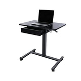 CLATINA Height Adjustable Work Table with Drawer Mobile Laptop Standing Desk Portable Small Teacher Podium with Lockable Wheels Cart Computer Overbed Table for Home Office Classroom Medical, Black CLATINA