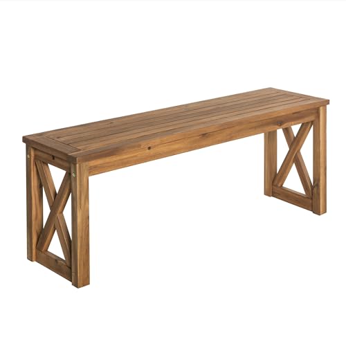 Walker Edison Roanoke Modern Solid Acacia Wood X Frame Outdoor Bench, 52 Inch, Brown - WoodArtSupply