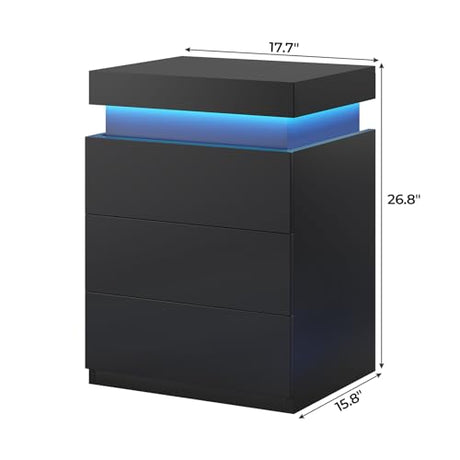 BTHFST LED Nightstands Set of 2,Night Stands for Bedroom Set of 2,Nightstand with Charging Station and Sliding Top,Bedside Table with Power Outlets & Drawers,Modern End Side Table (Black) BTHFST