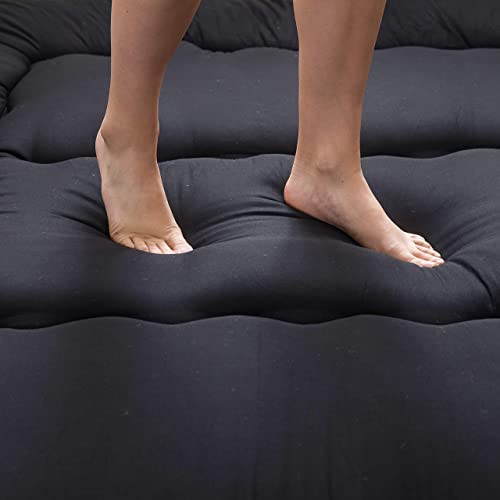 MAXYOYO Japanese Floor Mattress Futon Mattress, 4" Thicken Tatami Mat Sleeping Pad Foldable Roll Up Mat Boys Girls Dormitory Pad Kids Floor Lounger Pillow Bed, Black, Queen MAXYOYO