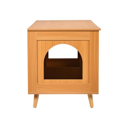 VEVOR Cat Litter Box Enclosure for 2 Cats, Litter Box Furniture Hidden with Rattan Decorated Doors, Wooden Cat Box Cabinet Fit Most of Litter Box, 47.2" L x 19.7" W x 21.7" H, Natural