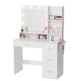Furmax Vanity Desk with LED Lighted Mirror&Power Outlet, 39.3’’ Makeup Vanity Table with 4 Drawers and 3 Storage Shelves, Adjustable 3 Lighting Color for Bedroom&Dressing Room (White) Furmax