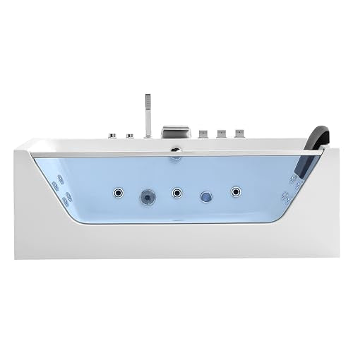 Empava 67 in. Acrylic Alcove Whirlpool Bathtub - Hydromassage Rectangular Jetted Soaking Tub with Center Drain - Waterfall Faucet Empava