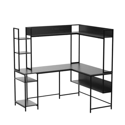 CubiCubi 60" L Shaped Gaming Desk with Hutch and Storage Shelves in Black - WoodArtSupply