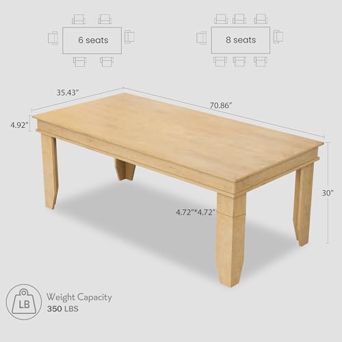 GarveeHome Farmhouse Dining Table for 6-8 People, 71 in Long Kitchen Tables with Wooden Sturdy Frame, 6 ft Large Rectangular Dinner Table for Dining Room, Kitchen, Natural, 71" Non-extendable GarveeHome