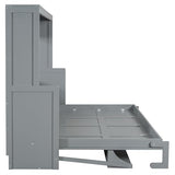 Merax Queen Horizontal Murphy Bed with Hydraulic Lift & Desk, Wood Grey Murphy Bed Cabinet Folding Murphy Chest Bed Queen Size Adults Murphy Bed Merax