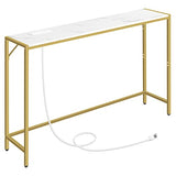 MAHANCRIS Console Table, Narrow Sofa Table, 43.3” Entrance Table with Power Station, Behind Couch Table, Simple Style, for Living Room, Hallway, Entryway, Foyer, Marble and Gold CTJM112E01 MAHANCRIS