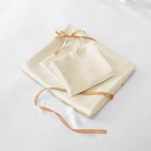 BEDELITE King Size Sheets Set, Luxury Soft Beige Satin Sheets for Hair and Skin, Similar to Silk Bed Sheets Set 4 Pieces with 1 Deep Pocket Fitted Sheet, 1 Flat Sheet, and 2 Pillowcases BEDELITE