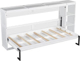 Virubi Twin Horizontal Murphy Bed with Storage Shelves,Wood Fold Up Modern Murphy Wall Bed Cabinet with Storage Bookcase for Adults (White,Twin) Virubi
