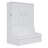Merax Queen Size Murphy Bed Frame, Modern Wall Bed Can Be Folded into Cabinet, Chair with Cushion, White Merax