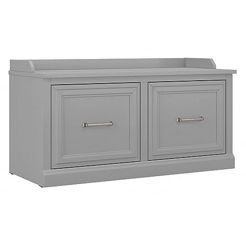 Bush Furniture Woodland Shoe Storage Bench with Doors | Footwear Organizer for Home Entryway, Mudroom, and Foyer, 40W, Cape Cod Gray Bush Business Furniture