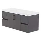 Spring Mill Cabinets Innes 48 Inch Floating Bathroom Vanity with White Single Sink Top, 2-Door Cabinet, 4 Soft-Close Drawers, 48.5" W x 18.75" D x 22.25" H, Cement Spring Mill Cabinets