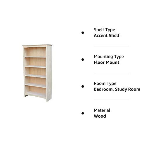 International Concepts Shaker Bookcase, 60-Inch, Unfinished IC International Concepts