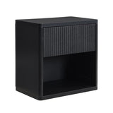 22.8" W Black Fluted Nightstand with 2 Drawers, Mid Century Modern Nightstand with Hidden Drawers, Large Night Stand, Accent End Table, Bedside Table with Open Shelf, Curved Profile Design XIAO WEI