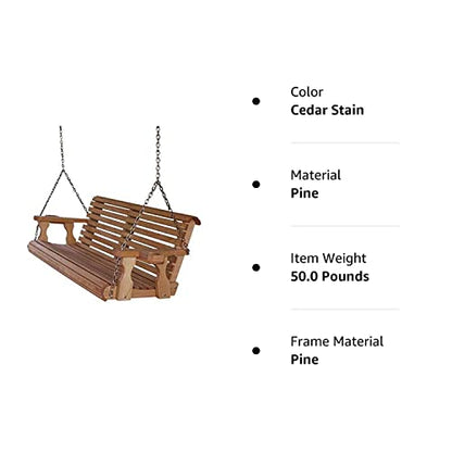 Amish Casual Heavy Duty 800 Lb Roll Back 5ft. Treated Porch Swing with Cupholders - Cedar Stain - WoodArtSupply