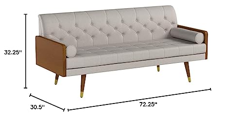 Christopher Knight Home Aidan Mid Century Modern Tufted Fabric Sofa, Beige - WoodArtSupply