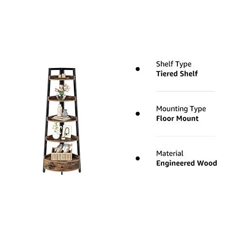 Seventable Rustic Brown 5-Tier Corner Shelf with Drawer – Versatile Storage Solution for Home and Office - WoodArtSupply