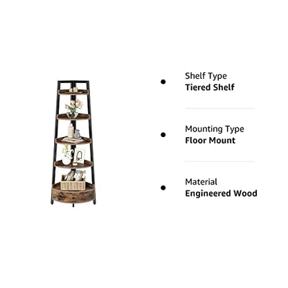 Seventable Rustic Brown 5-Tier Corner Shelf with Drawer – Versatile Storage Solution for Home and Office - WoodArtSupply