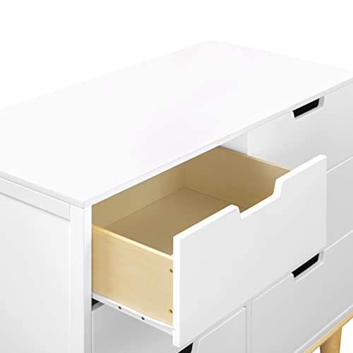 DaVinci Marley 6-Drawer Double Dresser in White Finish and Natural Legs DaVinci