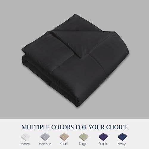 Blue Ridge Home Fashions Comforter Breathable Microfiber Duvet Insert, Summer Cooling Winter Warm Reversible Down Alternative Quilt Comforter for All Season, Twin, Black Blue Ridge Home Fashions