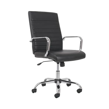 HON Sadie Executive Chair, Ergonomic Leather Office Chair with Chrome Arms and Back Support, for Computers, Desks, Home Offices, 360 Swivel, Black HON