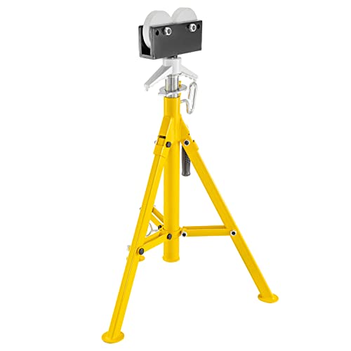 VEVOR 0.5-12 inch Adjustable Height 32"-55" 2500Lb Capacity Portable High Pipe Stand with Roller Head Fold A Trailer Jacks, Yellow - WoodArtSupply