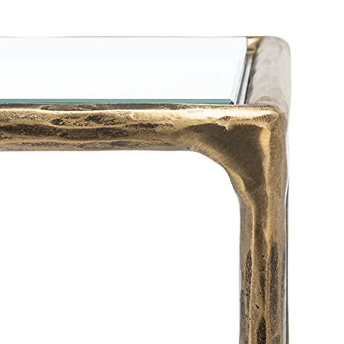 SAFAVIEH Couture Home Collection Jessa Brass Metal/Tempered Glass Top Entryway Living Room Rectangle Console Table (Fully Assembled) SAFAVIEH