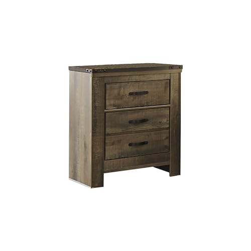 Signature Design by Ashley Trinell Rustic 2 Drawer Nightstand with USB Charging Stations, Warm Brown - WoodArtSupply