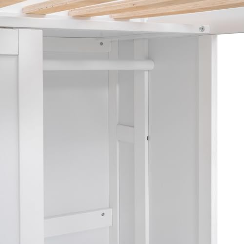 Twin Size Loft Bed with Wardrobe, Desk, and Storage by Harper & Bright Designs in White Finish - WoodArtSupply