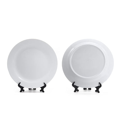 MR.R Sets of 2 Sublimation Blanks White Ceramic Flat Plate with Stand,Porcelain Plates. 8 inch Round Dessert or Salad Plate, Lead-Free, Safe in Microwave, Oven, and Freezer MR.R