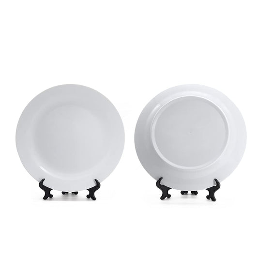 MR.R Sets of 2 Sublimation Blanks White Ceramic Flat Plate with Stand,Porcelain Plates. 8 inch Round Dessert or Salad Plate, Lead-Free, Safe in Microwave, Oven, and Freezer