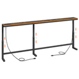 MAHANCRIS 78.7'' Narrow Console Table with Adjustable Height (24.3"-32.7") & 2 Power Outlets, Skinny Sofa Table Behind Couch, L-Shaped Long Entryway Table for Living Room, Rustic Brown CTHR820E01 MAHANCRIS