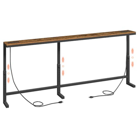 MAHANCRIS 78.7'' Narrow Console Table with Adjustable Height (24.3"-32.7") & 2 Power Outlets, Skinny Sofa Table Behind Couch, L-Shaped Long Entryway Table for Living Room, Rustic Brown CTHR820E01 MAHANCRIS