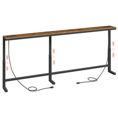 MAHANCRIS 78.7'' Narrow Console Table with Adjustable Height (24.3"-32.7") & 2 Power Outlets, Skinny Sofa Table Behind Couch, L-Shaped Long Entryway Table for Living Room, Rustic Brown CTHR820E01