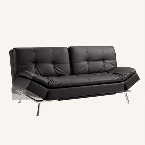 Modern Leather Convertible Folding Futon Couch Sofa Bed Adjustable Pillow Top Arm Memory Foam Couch Double Loveseat Sofa for Compact Living Space,Dorm,Game Studio,Apartment,Bedroom (Black PU) Klwenas Maec