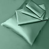 Manyshofu Satin Queen Sheets 4 Piece Set - Luxury Cooling Bedding Set, Sage Green - Fitted Sheet, Flat Sheet, 2 Pillow Cases Manyshofu