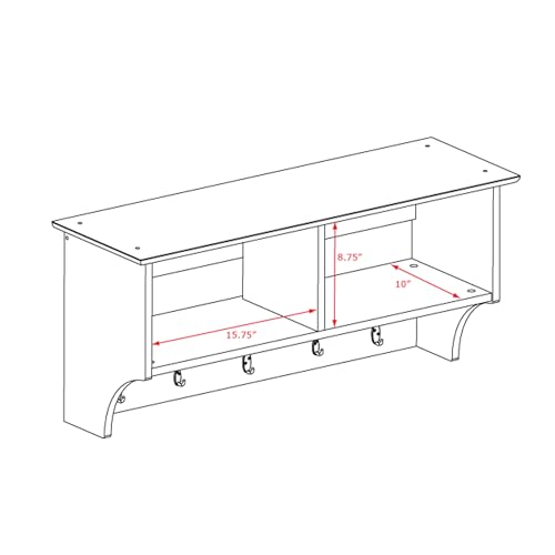 Prepac 36" Contemporary Wall Mounted Coat Rack, Coat Hooks Wall Mount with 2 Shelves, Ideal for Hallway or Entryway Storage Solution, 11.5"D x 36"W x 16.5"H, White Prepac